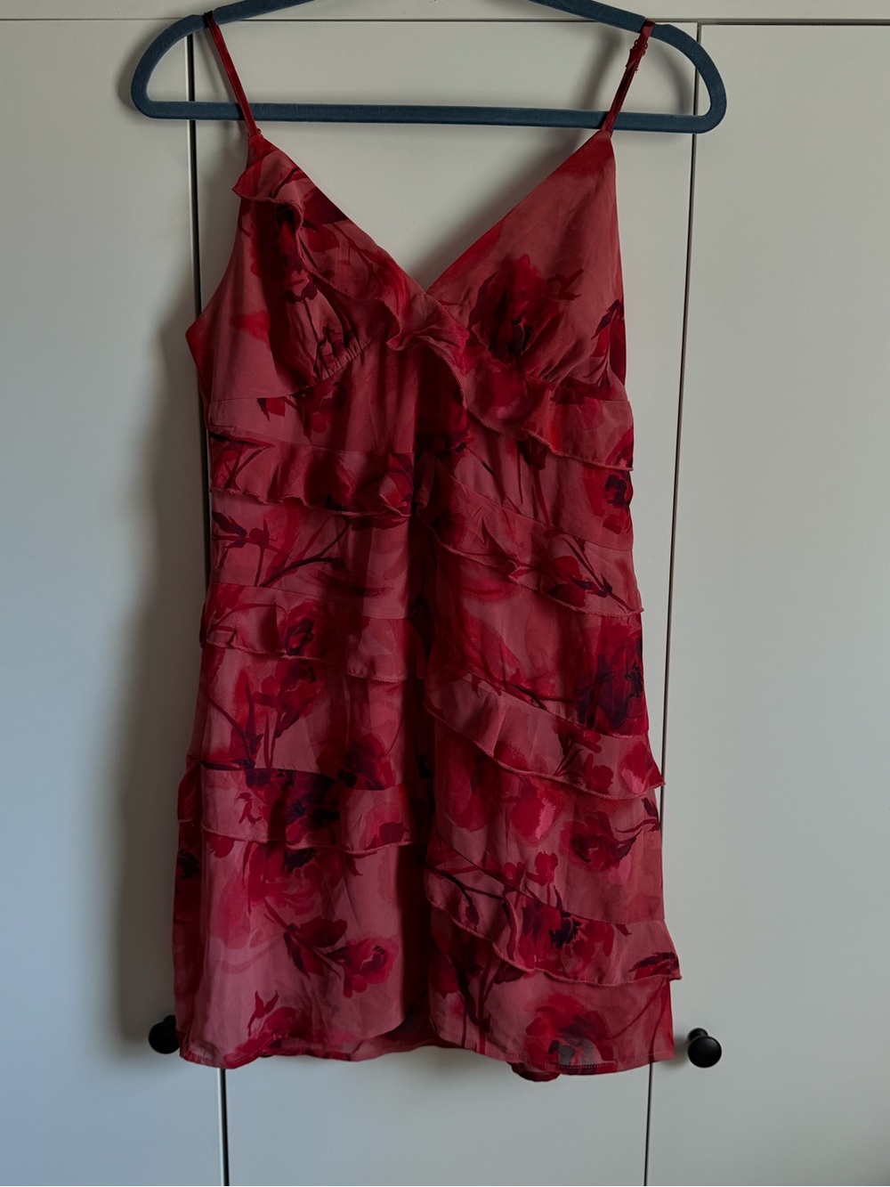 Red Floral Tiered Slip Dress